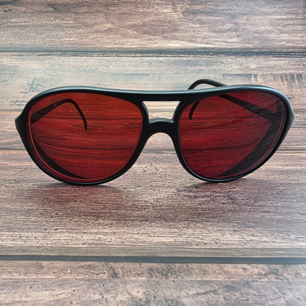 Bolle 379 Acrylex Sunglasses Vintage Mens Black Aviator Red Lens France 
*READ*